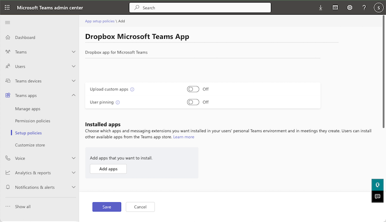 Add the Dropbox app in Microsoft Teams