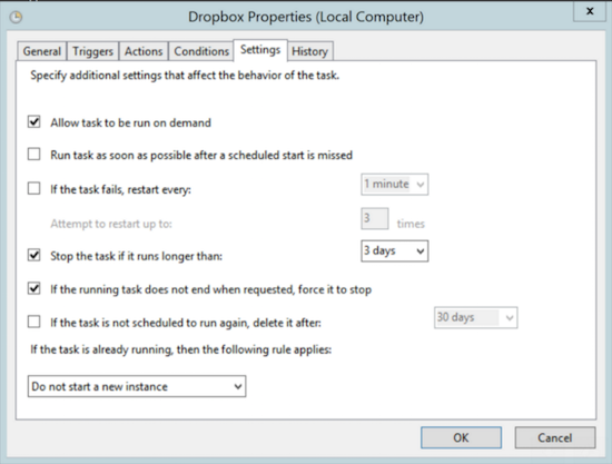 Configuración de las propiedades de Dropbox (computadora local)