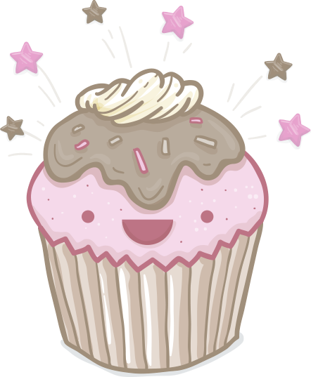 Illustrated image depicting a smiling cupcake
