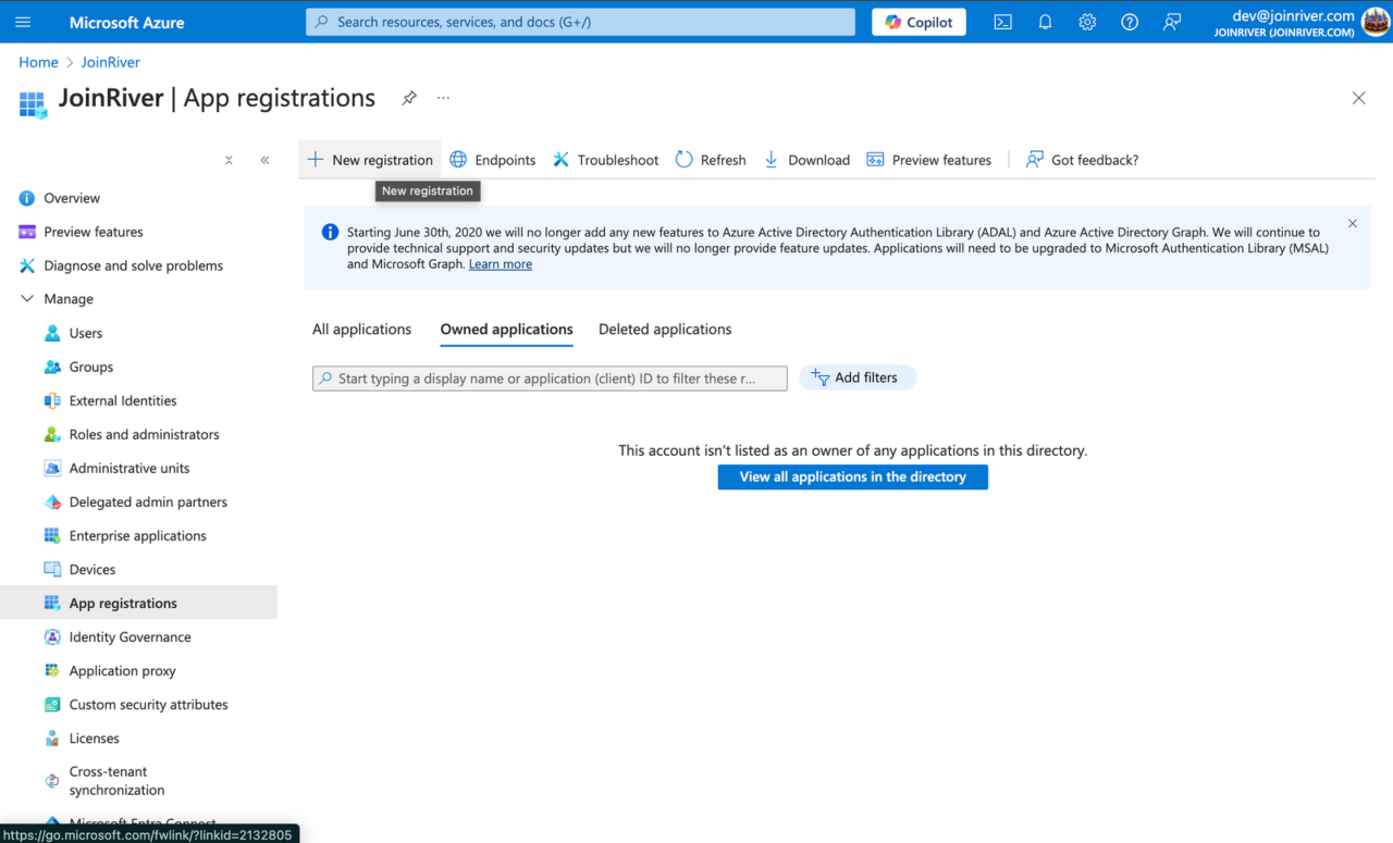 Click New registration.