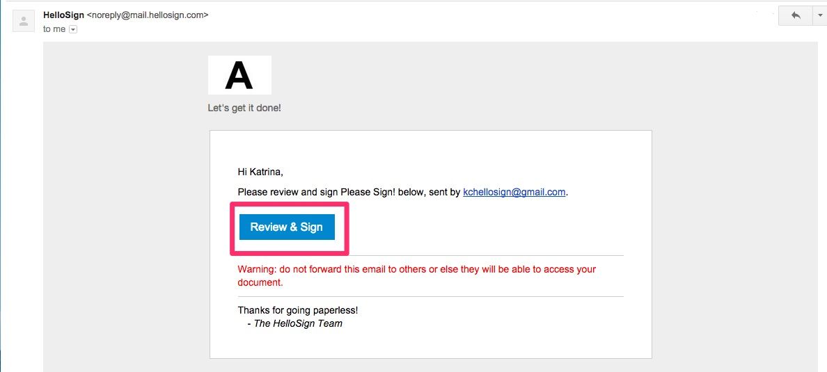 Botón Revisar y firmar en Dropbox Sign