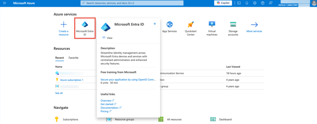 Cliquez sur Microsoft Entra ID