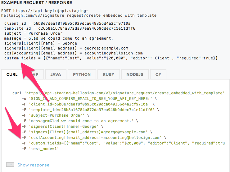 Example cURL response