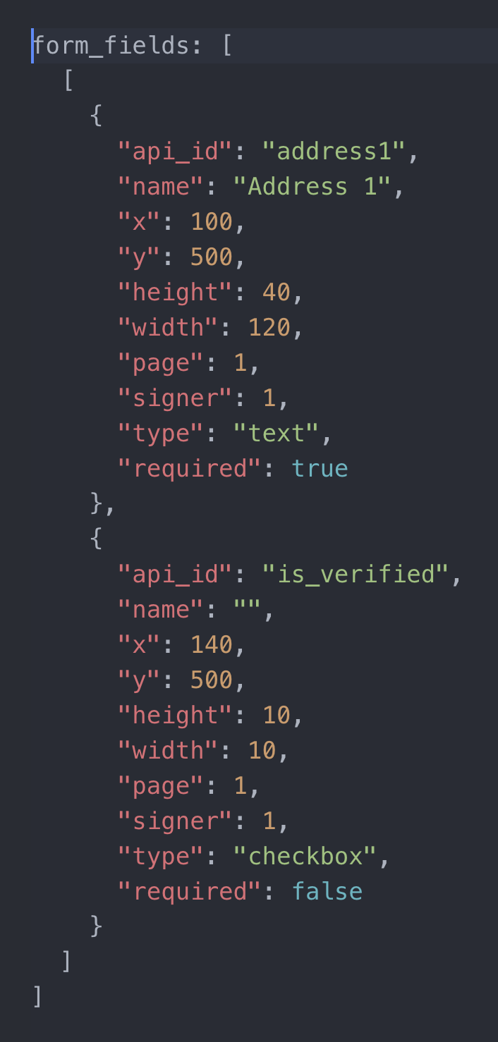 Form fields per document array
