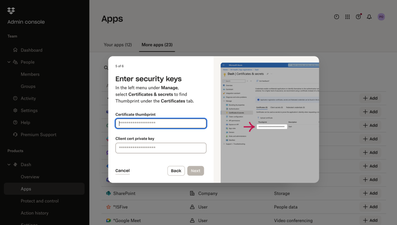Enter security keys window