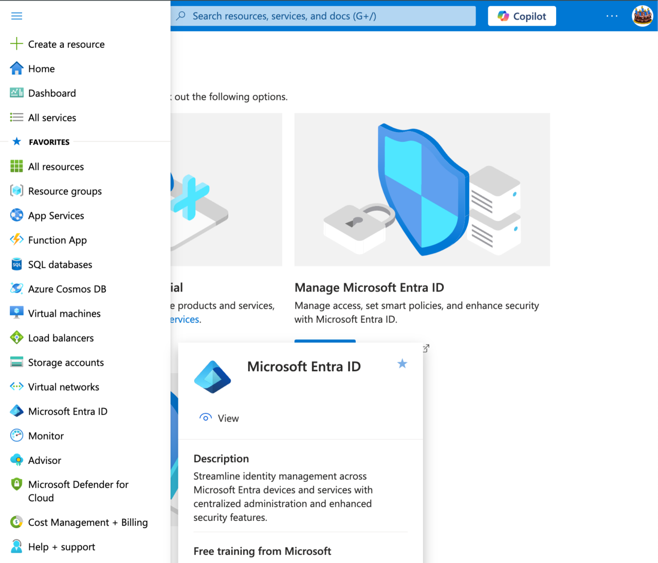 左側のサイドバーで Microsoft Entra ID をクリックします