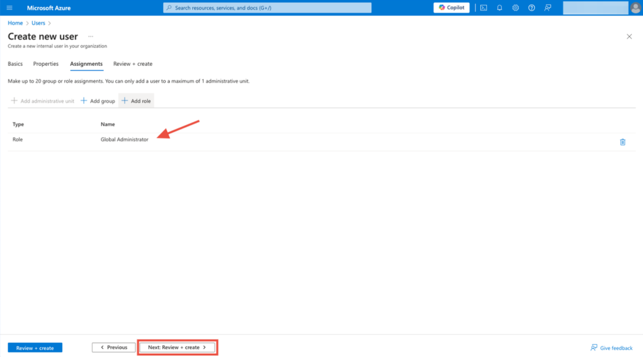 Create new user window