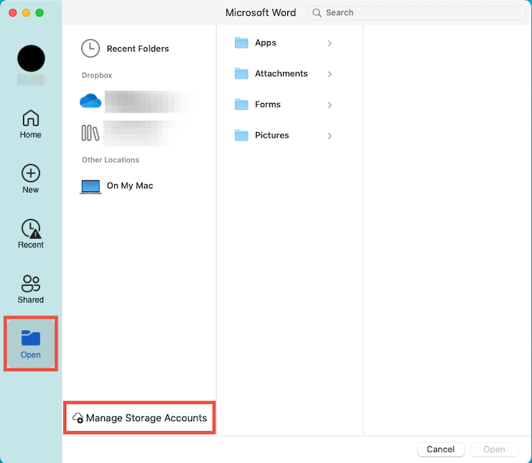 Add Dropbox as a Place on the Microsoft Word desktop app on Mac