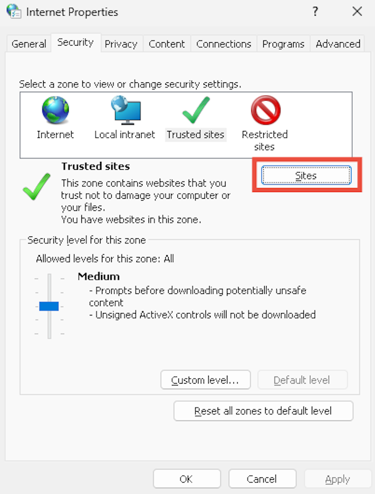 Set Dropbox as a trusted source, step 1
