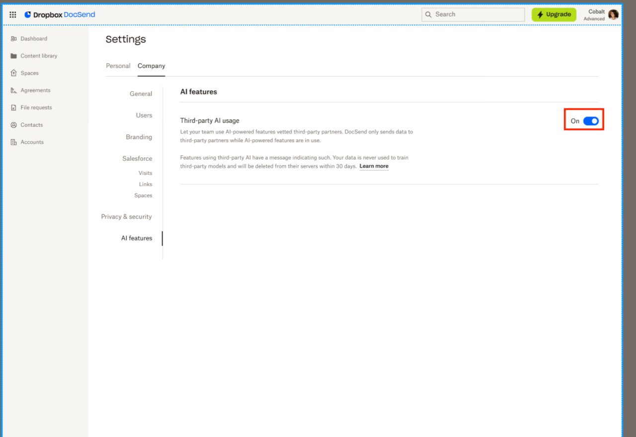 Toggle AI Organize on or off