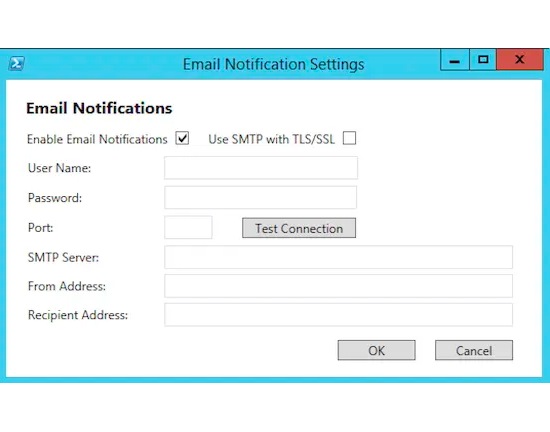 Janela de configurações de notificações por e-mail  