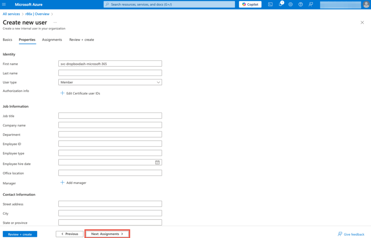 Click Next: Assignments