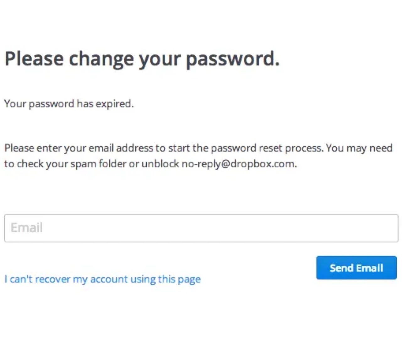 Изменение пароля с истекшим сроком действия — Справка Dropbox