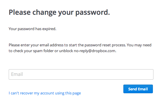 Восстановить пароль в дропбокс. Your password is expired. Password has expired