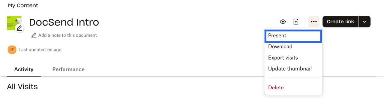 Present a document from the Document page