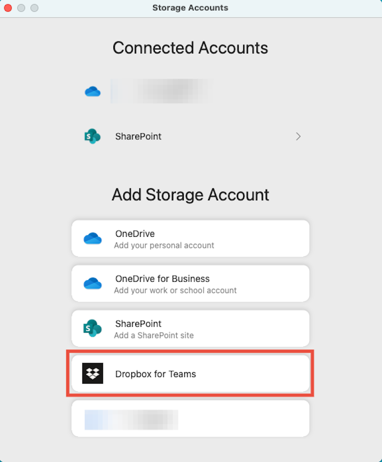 Connected accounts on Mac